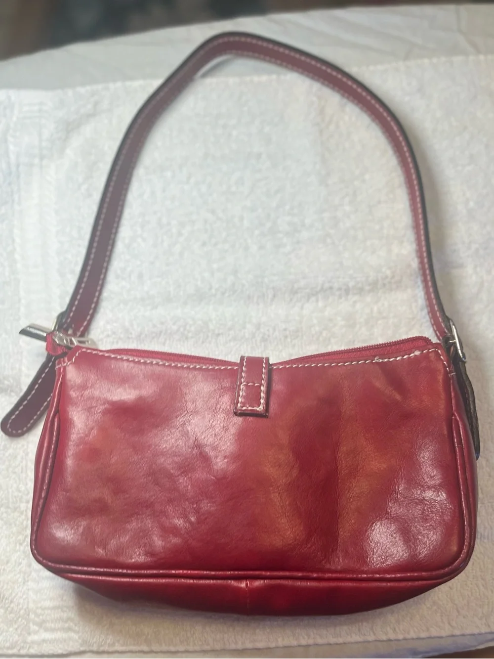 Genuine Red Leather Shoulder Bag with Buckle Accent (Made/From Italy).